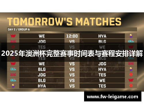 2025年澳洲杯完整赛事时间表与赛程安排详解